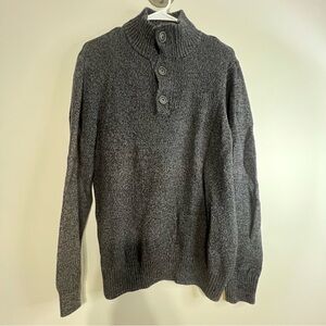 Urban Pipeline Men Heathered Black/Gray Mock Neck Sweater Botton Zip  Large